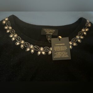 Charter Club Black Cashmere Scoop Neck Sweater Rhinestone Embellishments SM NWT